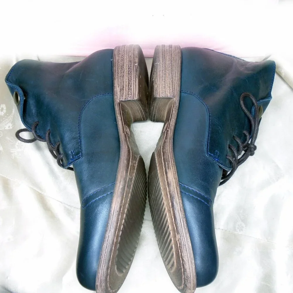 Blue Ankle Boots Miz Mooz All LEATHER, Back Zip Navy Booties - 7 - Picture 4 of 9